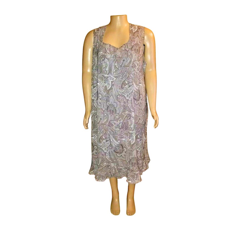 Avenue Paisley Taupe White Sleeveless Dress Size 26 NWT